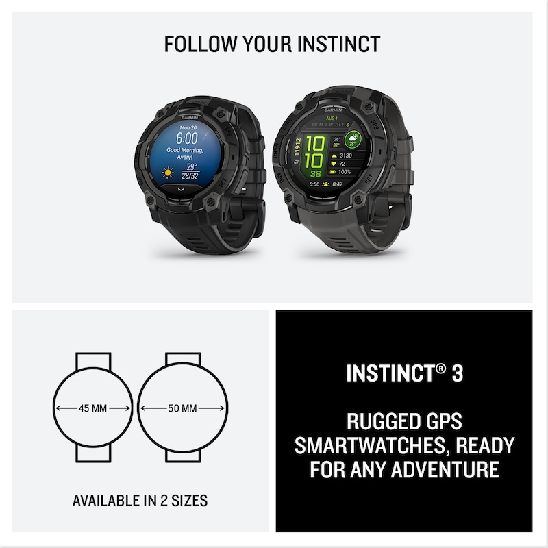 Main Image 7 of Garmin Instinct 3 45mm Amoled Black Bezel & Strap Smartwatch