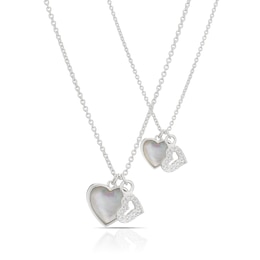 Sterling Silver MOP & Cubic Zirconia Heart Mother & Child Pendant Set