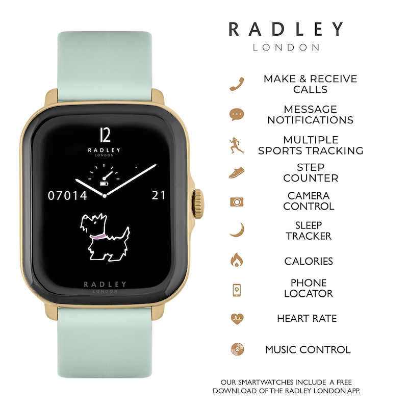 Main Image 2 of Radley Series 20 Smart Calling Interchangeable Black Silicone & Eucalyptus Leather Strap Watch