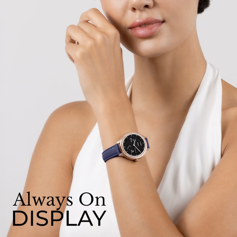 Main Image 4 of Radley Series 33 Amoled Stone Set Ink Blue Leather Strap Smart Calling Watch