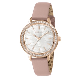 Radley Rose Gold Tone Stone Set Pink Leather Strap Watch